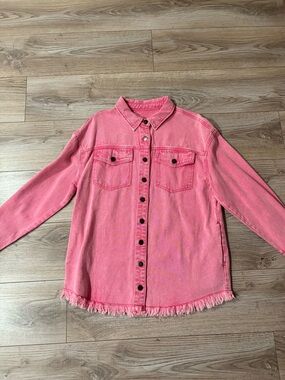 Hot Pink Oversized Denim Shacket Jacket Medium